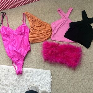 Vibrant Clothing Set with Pink Bodysuit and Tops